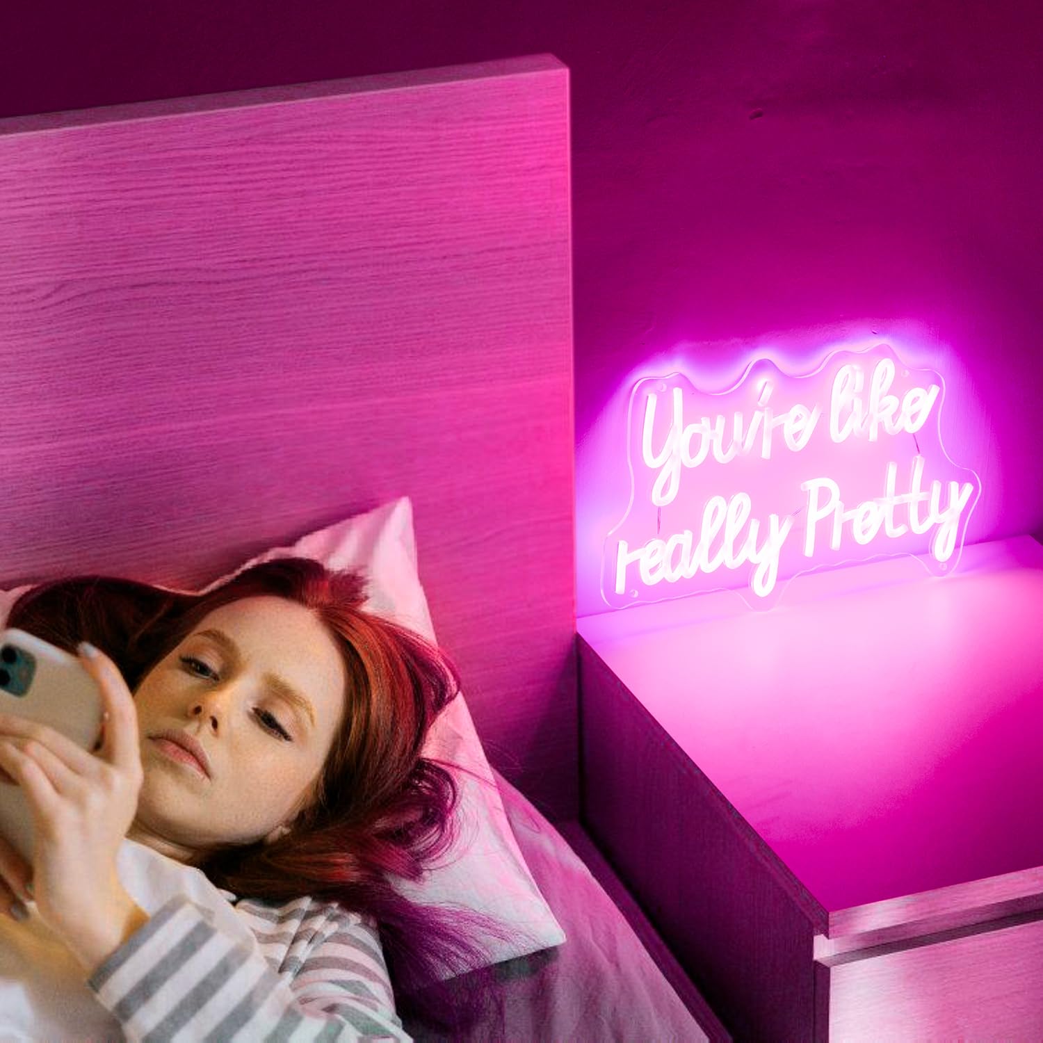 Neonowy znak LED "You are Like Really Pretty Neon", 38 x 22,9 cm, różowy neon z zasilaniem przez USB, dekoracja pokoju, dekoracja pokoju dziewczynki, dekoracja domu, na imprezę