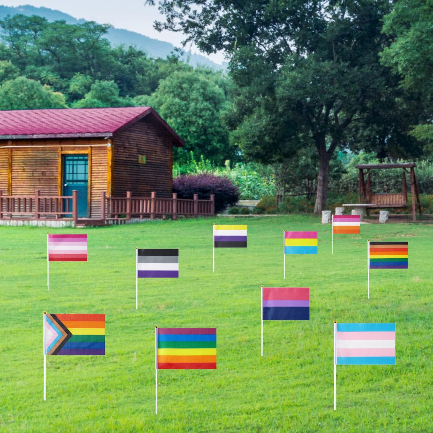 WXTWK 30 Pack Pride Rainbow Flags Set Gay LGBT Small Mini Hand Held Stick Flag Festival Party Parades Decorations(10 Rainbow Patterns, 3 Packs Of Each) - Image 6
