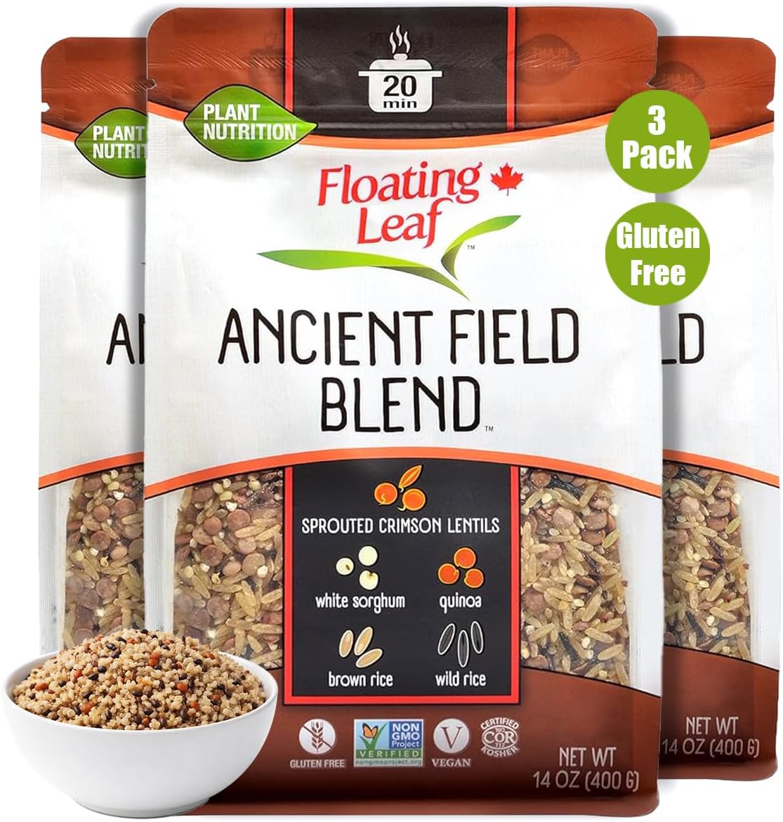 Wild Rice Blend - Non-GMO & Gluten free Rice | Wild Rice Blend with Sprouted Crimson Lentils, White Sorghum Grain, Brown Rice Quinoa (Pack of 3) 42 oz each | All Natural Vegan Plant Based Rice Mix