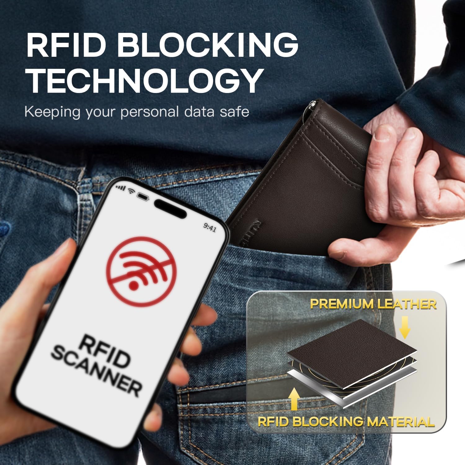 RUNBOX Slim Money Clip Wallets for Men RFID Blocking 8 Card Holder Minimalist Small Thin Carbon Leather Bifold Mens Front Pocket Wallet Gift Box(Chocolate) - Image 6