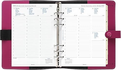 Miniatura 6 de Filofax The Original Organizador, tamaño A5, frambuesa, cuero, seis anillos, calendario semanal a vista, multilingüe, 2024 (C026089-24)