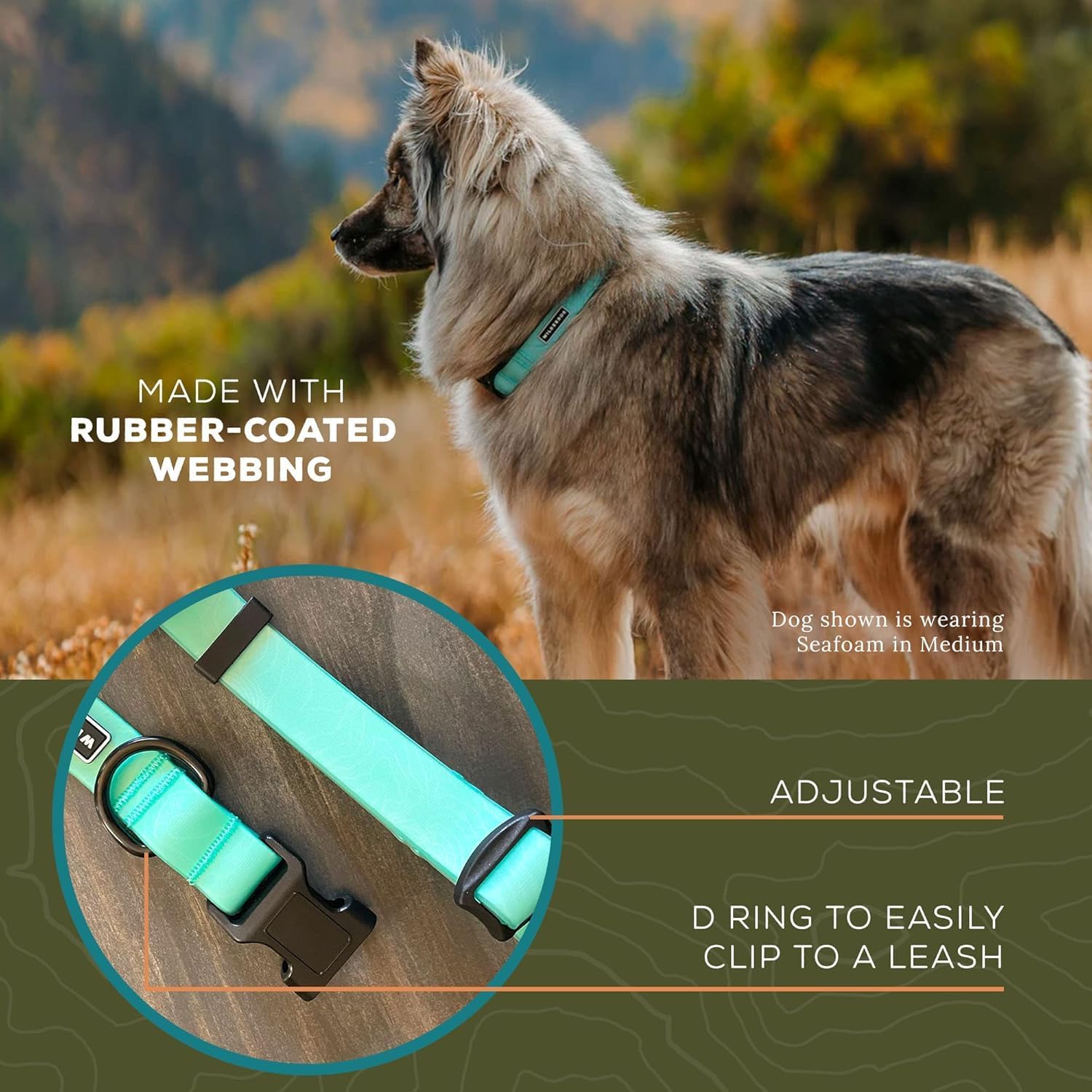 Wilderdog Waterproof Dog Collar - Repels Water & Dirt - Small 11"-15" - Seafoam