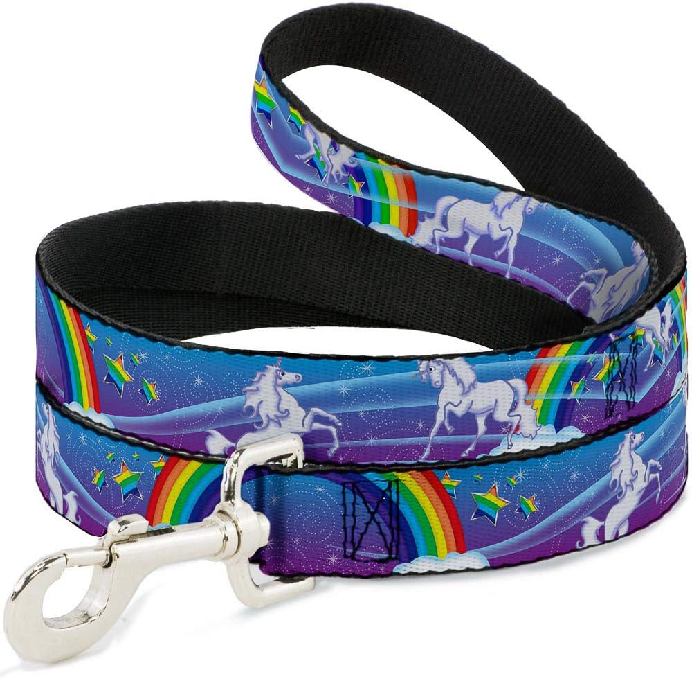 Dog Leash Unicorns Rainbows Stars Blue Rainbow White 4 Feet Long 1.5 Inch Wide