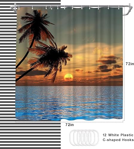 Miniatura 4 de WELMECO Cortina de ducha tropical de verano con paisaje costero, 72 x 72 pulgadas, tela de poliéster, decoración de baño