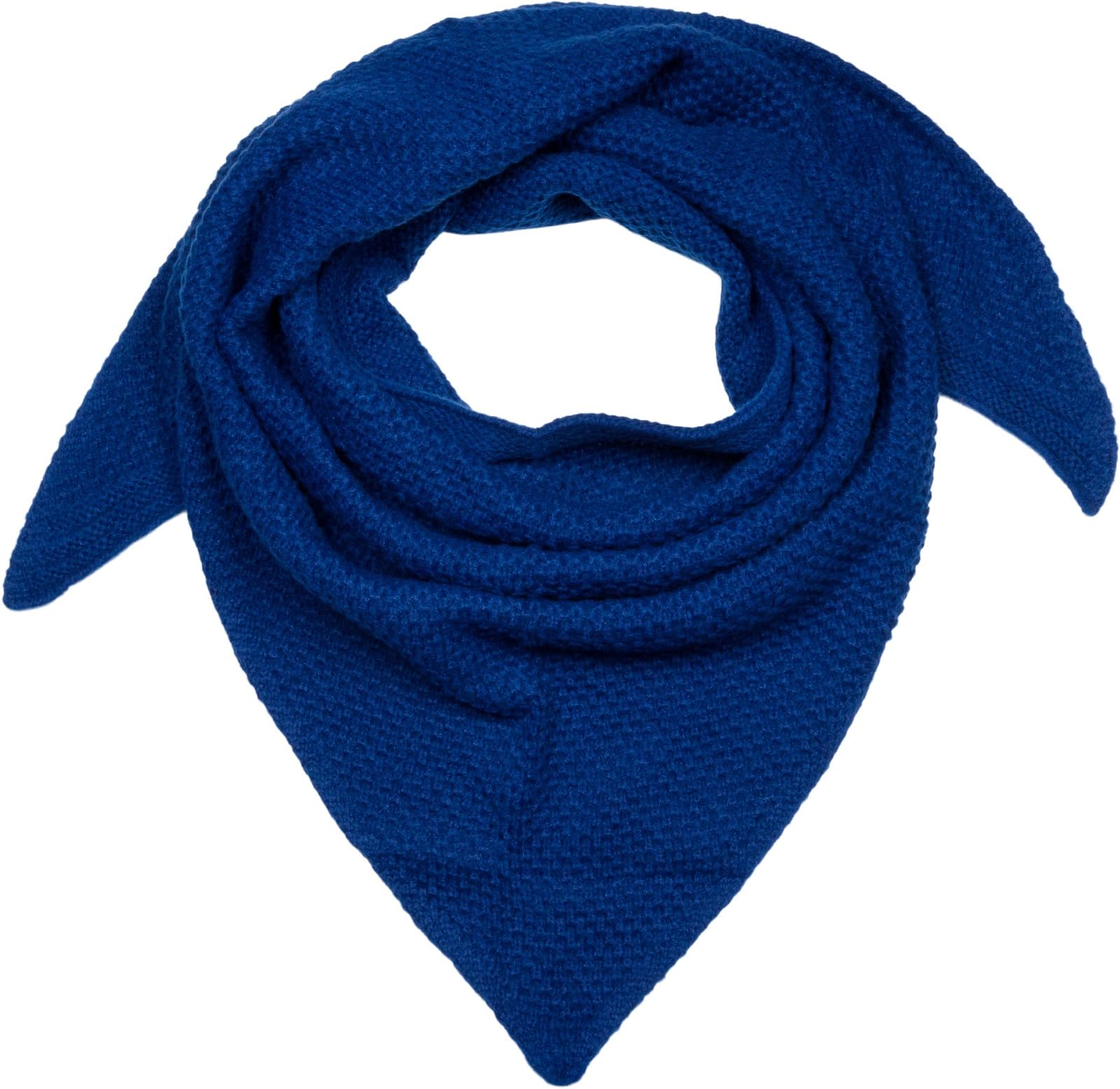 Stylebreaker Women's Dark Blue Xxl Knitted Triangle Scarf Unicoloured With Rice Grain Knit Pattern, Warm Autumn Winter Maxi Triangle Scarf 01020048, Colour: