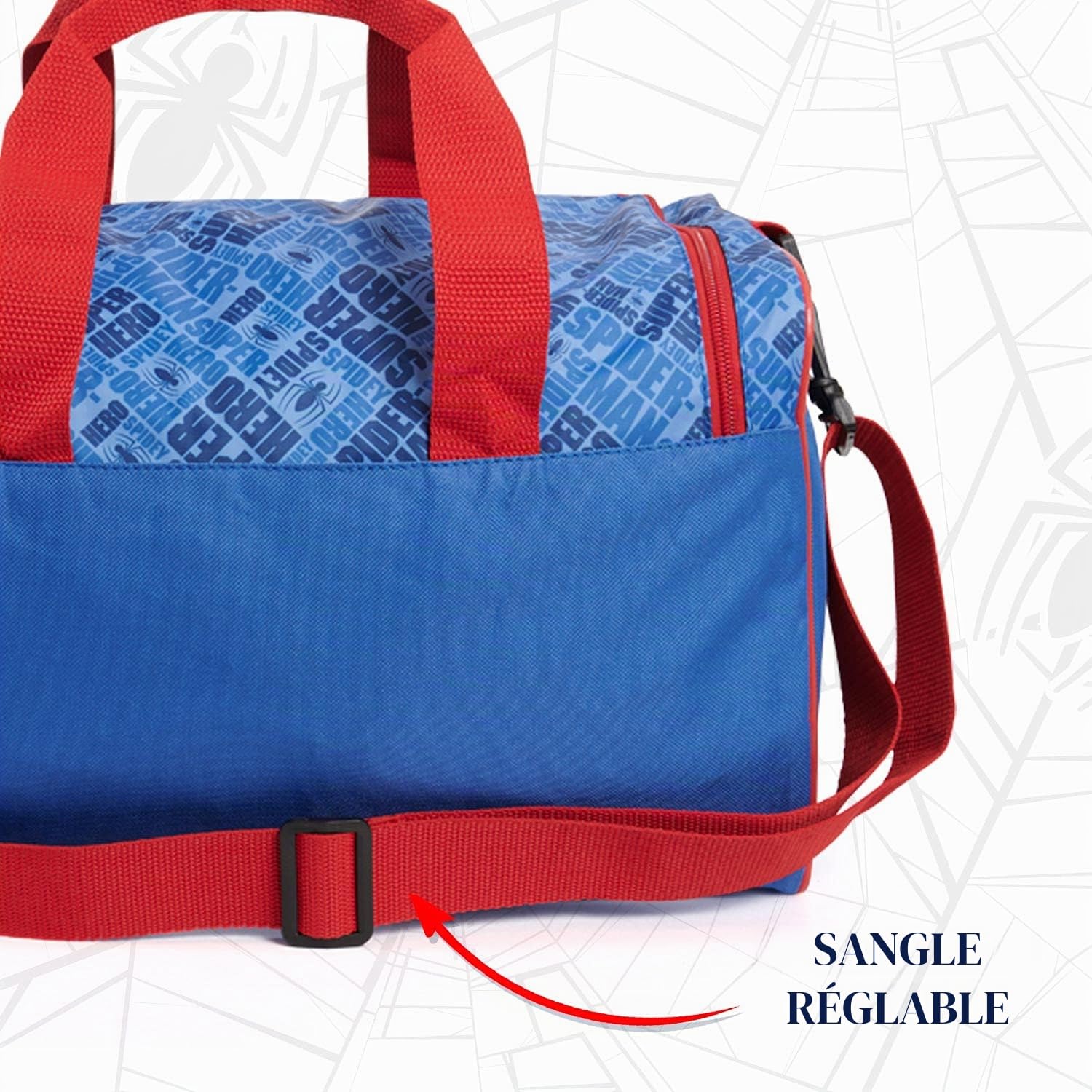 Sac de Sport Homme Araignée Bleu et Rouge pour Enfant - Marvel Spiderman Sac de Voyage à Bandoulière avec Poche Avant - Sac de Gym Spider Man pour Garçon - 35x22.5x15 cm - Perletti