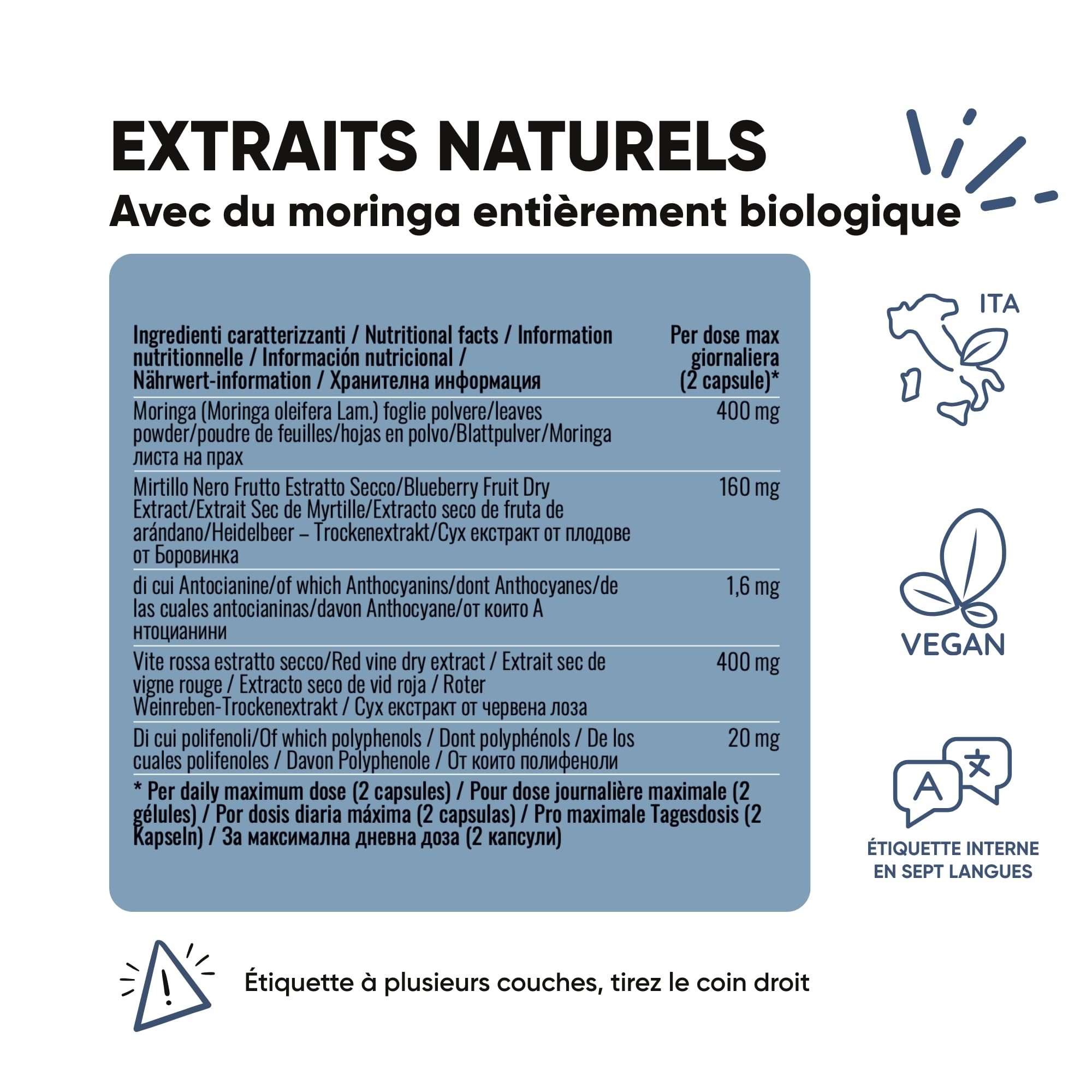 RedMoringa - Supplément Anti Jambes Lourdes & Circulation Sanguine - avec Moringa et Myrtille Noir - Jambes Légères, Drainage Naturel - 100% Naturel - 60 Gélules Végétales