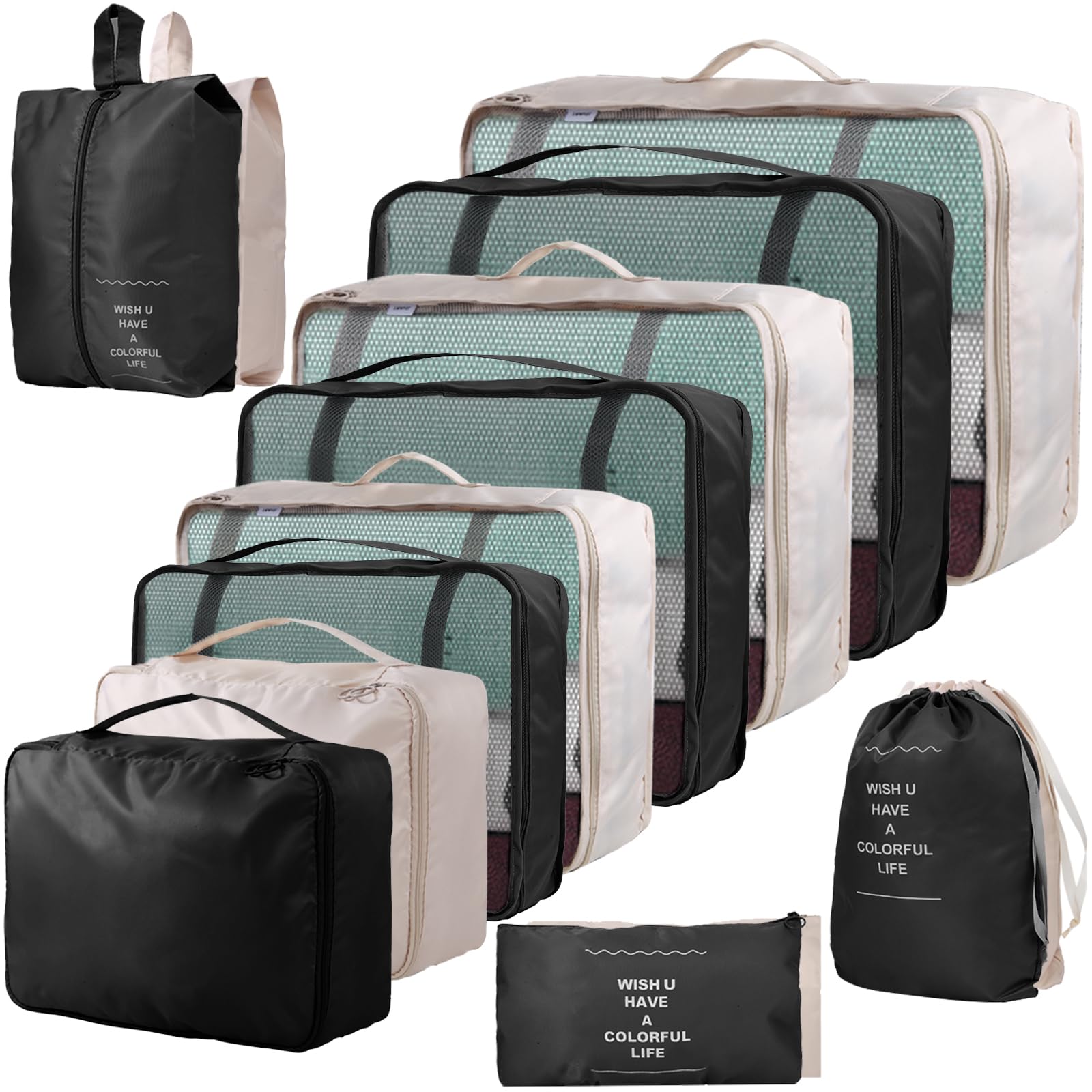 14-teilige Zweifarbige Koffer Organizer, Kofferorganizer Reisezubehör – Packwürfel, Packing Cubes & Packtaschen, Ordnungssystem für Koffer bei Urlaub & Reisen