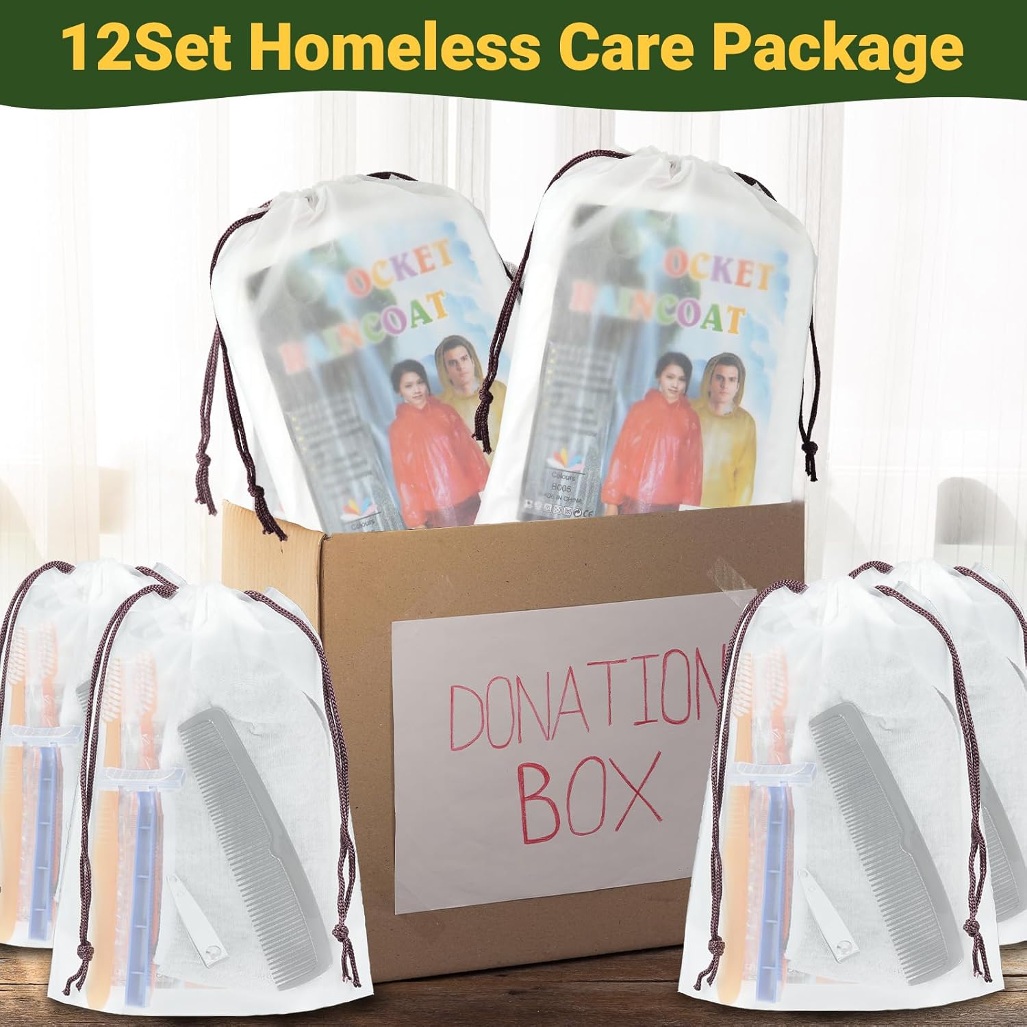 84 Pcs Homeless Care Package Supplies Bulk Hygiene Kits with Nail Clipper, Prepasted Disposable Toothbrushes, Razors, Ponchos, Combs, Socks & Drawstring Bags — Ideal Charity or Personal Travel Package - Image 4