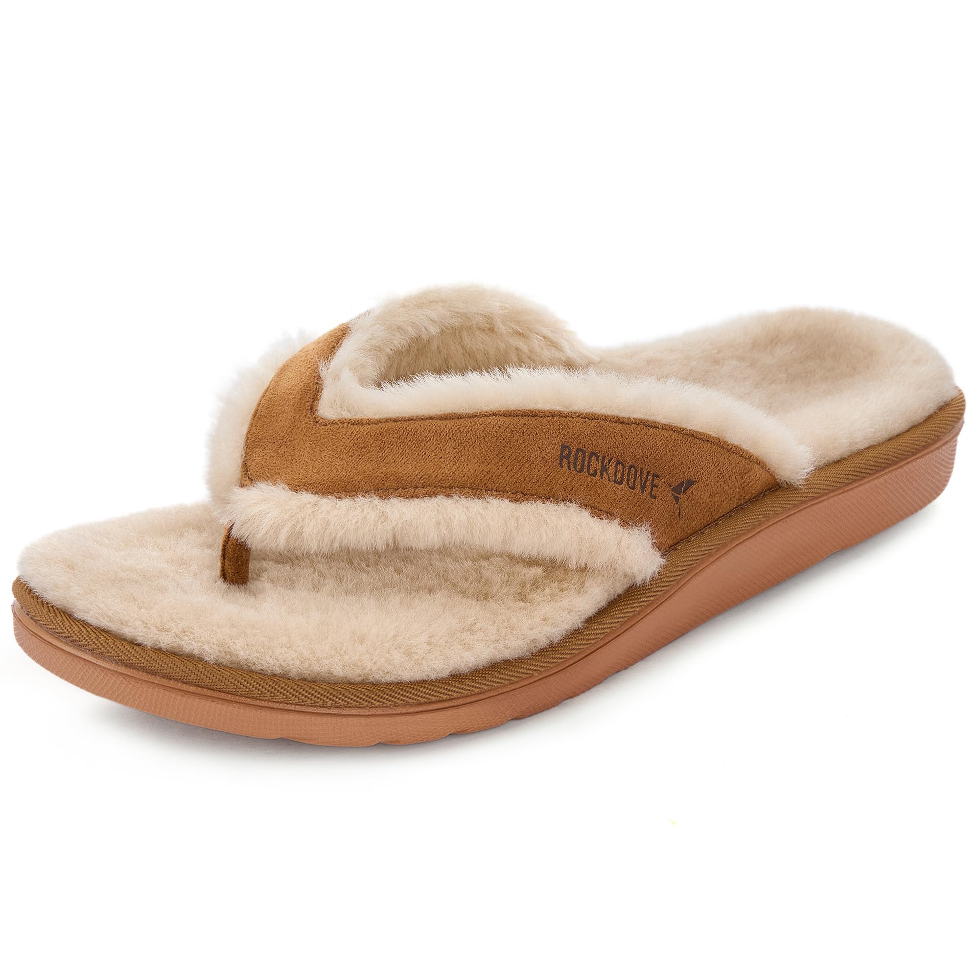 RockDove Women’s Snugga Faux Fur Flip Flop with Memory Foam Cushioning All-Day Comfort Support Indoor Outdoor Slide Sandal