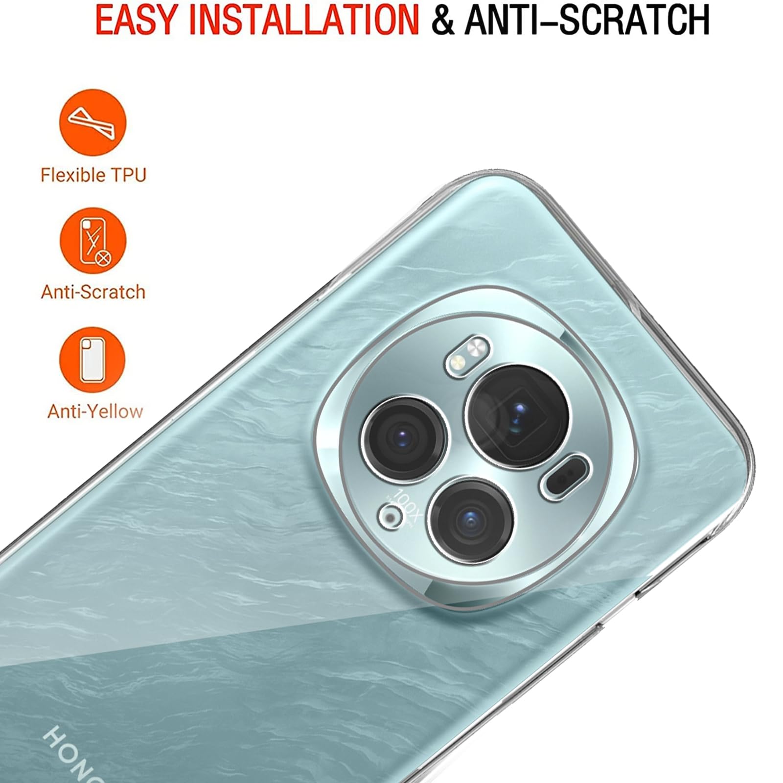 KZIOACSH Cover per Honor Magic 6 Pro 5G + [1 Pack] Vetro Temperato,Ultra Sottile,Antiurto,AntiGraffio Morbida TPU Silicone Custodia,Trasparente