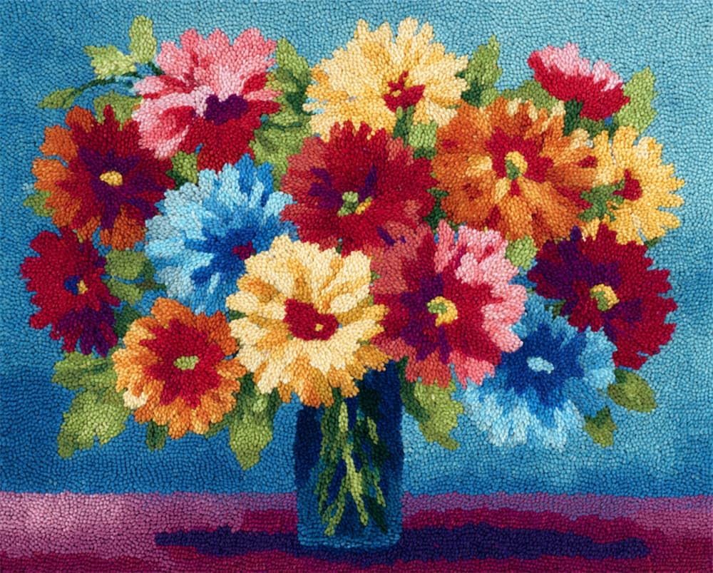 Kitquiver Rug Kits for Adults Latch Hook Pre Printed Bouquet of Flowers DIY Crochet Yarn Embroidery Handmade Needlework with Printed Canvas for Home Decoration 15X20In