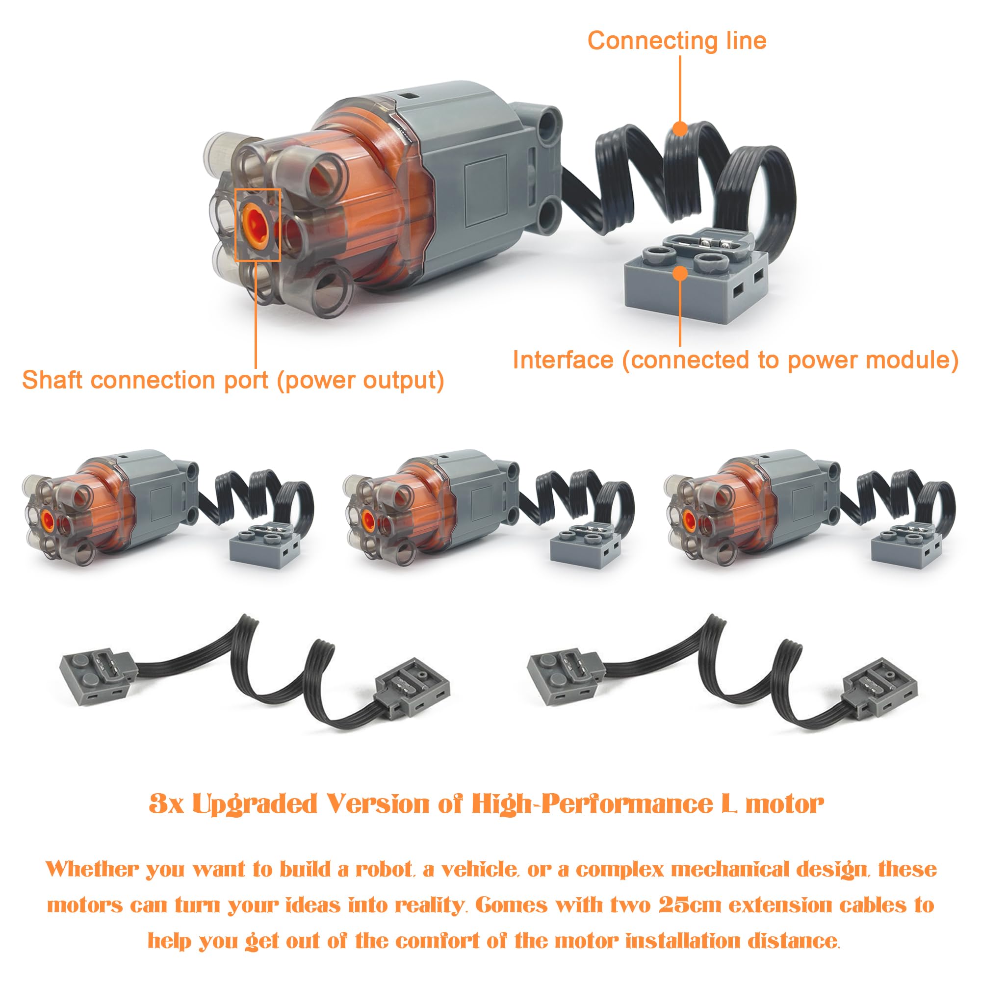 Technic Power Functions Kit de moteurs 2 x L 1 x télécommande, 1 x boîte à piles, 2 x câbles d'extension pour blocs de construction techniques voitures MOC Blocs de serrage Compatible