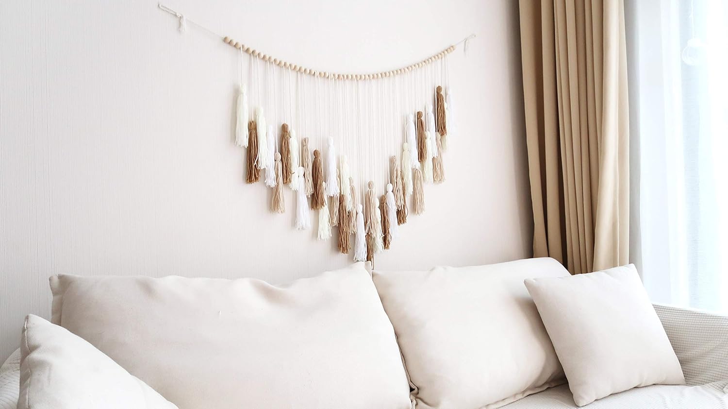 Buy Decocove Macrame Wall Hanging Large Macrame Wall Hanging With Wood Beads Bohemian Wall Decor For Bedroom Living Room And Kitchen Cream And Beige 35 X 36 Online In Indonesia B08lv8pcnp