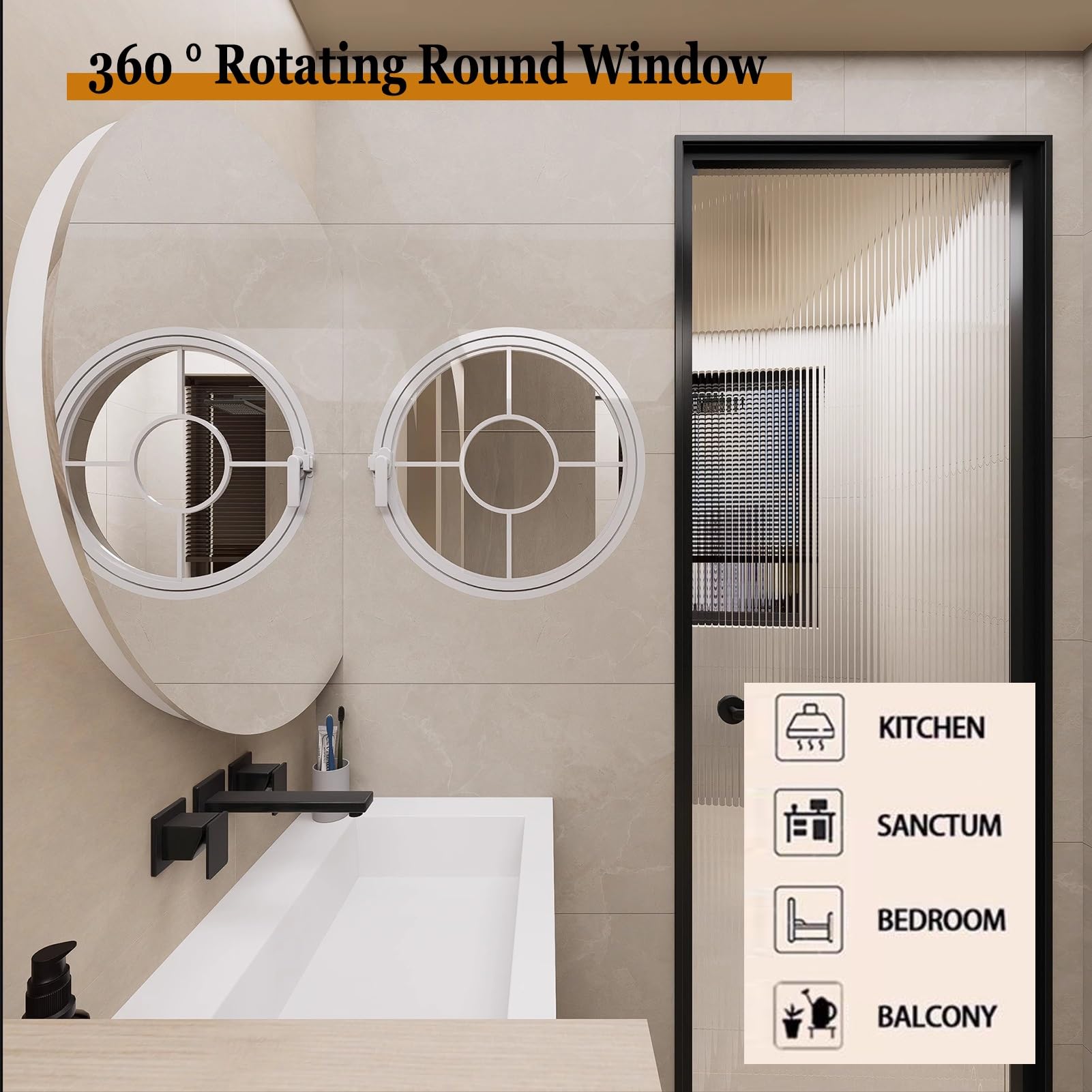 Ventana de Vidrio Redonda giratoria con Marco de Aluminio y burlete, 40, 50, 60, 70, 80, 90 y 100 cm, para cobertizo, con Montaje Empotrado, para iluminación y ventilación (Blanca, 70 cm/27,