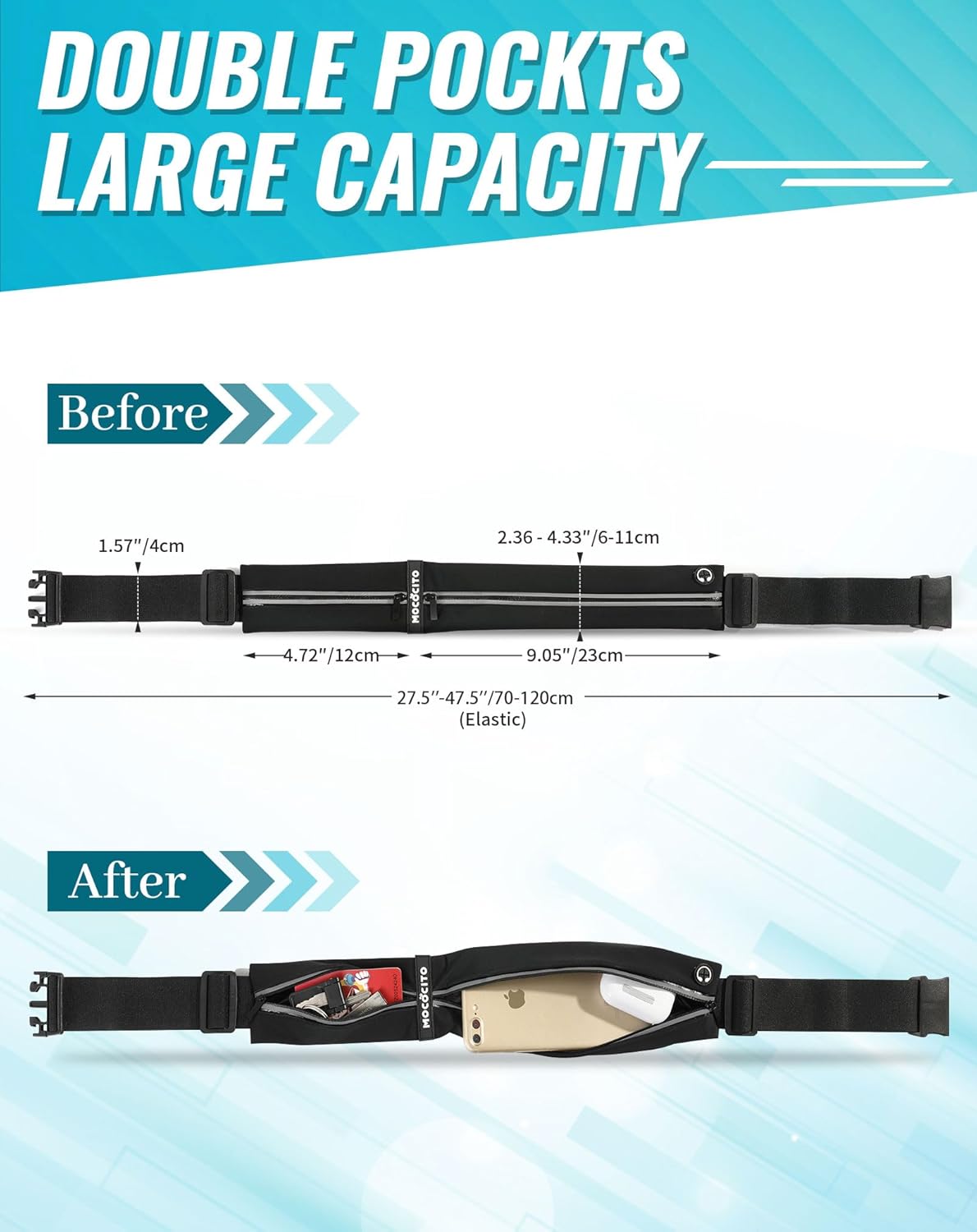 Running Belt For Men & Women – Water-resistant Stretch Waist Pack for Jogging, Fits Most Phones, Keys & Essentials – Plus Size & BMI-Friendly Design - Image 2