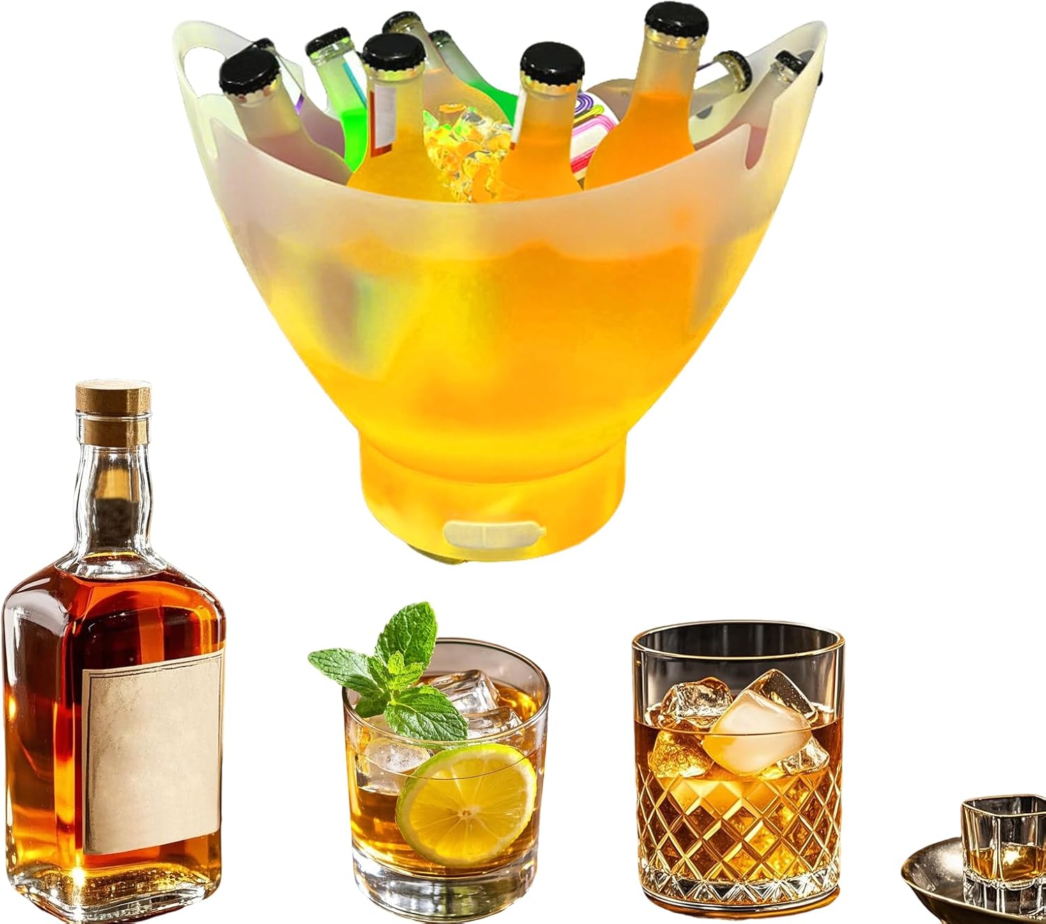 LED Ice Bucket with Bluetooth Speaker,7L Lighted Large Ice Bucket for Party with 4 Hook,Lighted Large Bucket for Parties,Multi Colors Changing Beverage Tubs for Party/Home/Bar/KTV Clubs