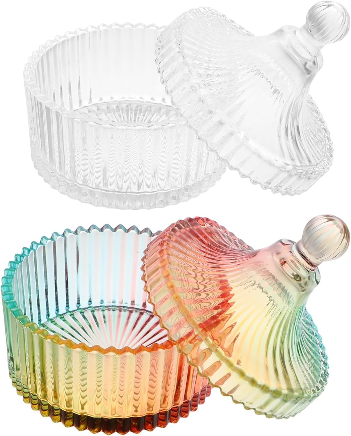 2-stks Glazen Poeder Puff Opbergdoos Multifunctionele Make-up Puff Puff Organizer Decoratieve Ijdelheid Pot Voor Body Powder Puff Sieraden En Snuisterijen