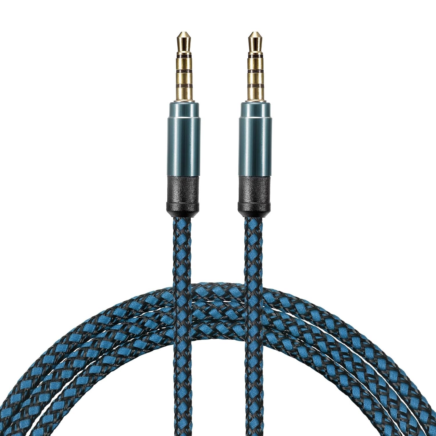 MECCANIXITY Aux Cable 3.5mm Male to Male Nylon Braided 5Ft 4 Pole Hi-Fi Stereo Sound Auxiliary Cord Blue for Earphones, Smart Phones, Home/Car Stereos, Speakers, Computers