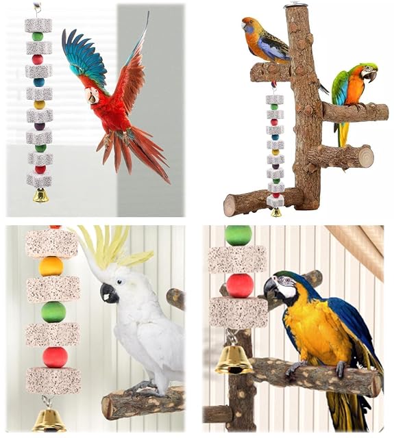 Foto 4 de 6 de Paquete de 2 Juguetes Grandes para Masticar pájaros，Juguete para Masticar Pájaros，Piedra de Calcio…