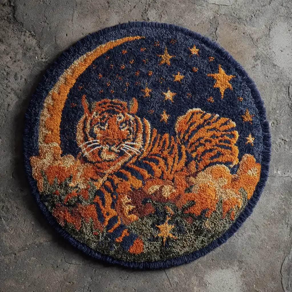 Round Latch Hook Rug Kits Tiger For Adults And Starter 50*50Cm