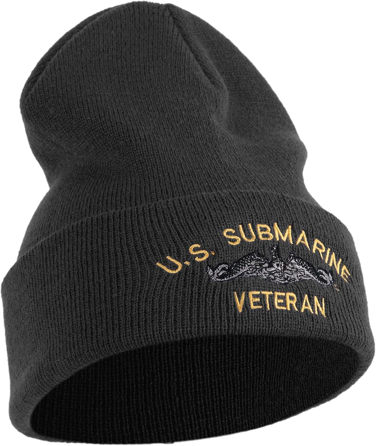US Submarine Veteran Military Embroidered 12 inch Cuffed Knit YP Long Beanie