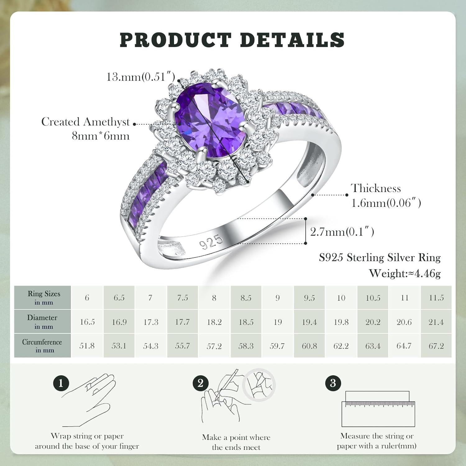 Oval Luxury Stunning Gemstone Engagement Ring, 925 Sterling Silver Cocktail Ring Janaury to December Birthstone Halo Rings for Women, Size 6 to 10