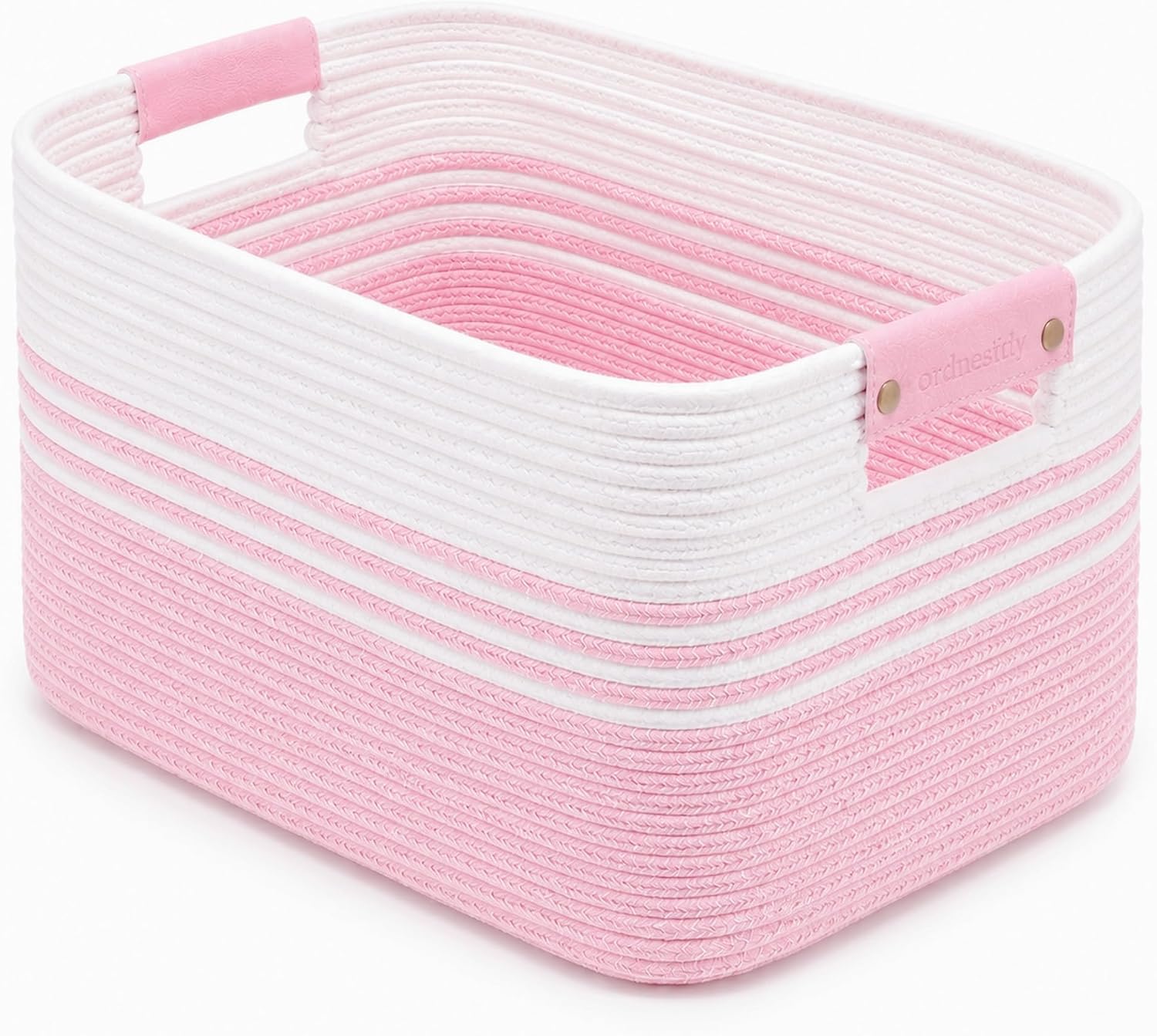 12.8GAL Kids Stuffed Animal Toy Storage Organizer, Cute Mini Nursery Laundry Basket for Baby Girls Boys Dirty Clothes, Picture Books, Small Cotton Rope Wicker Hamper for Bathroom Towels White Pink