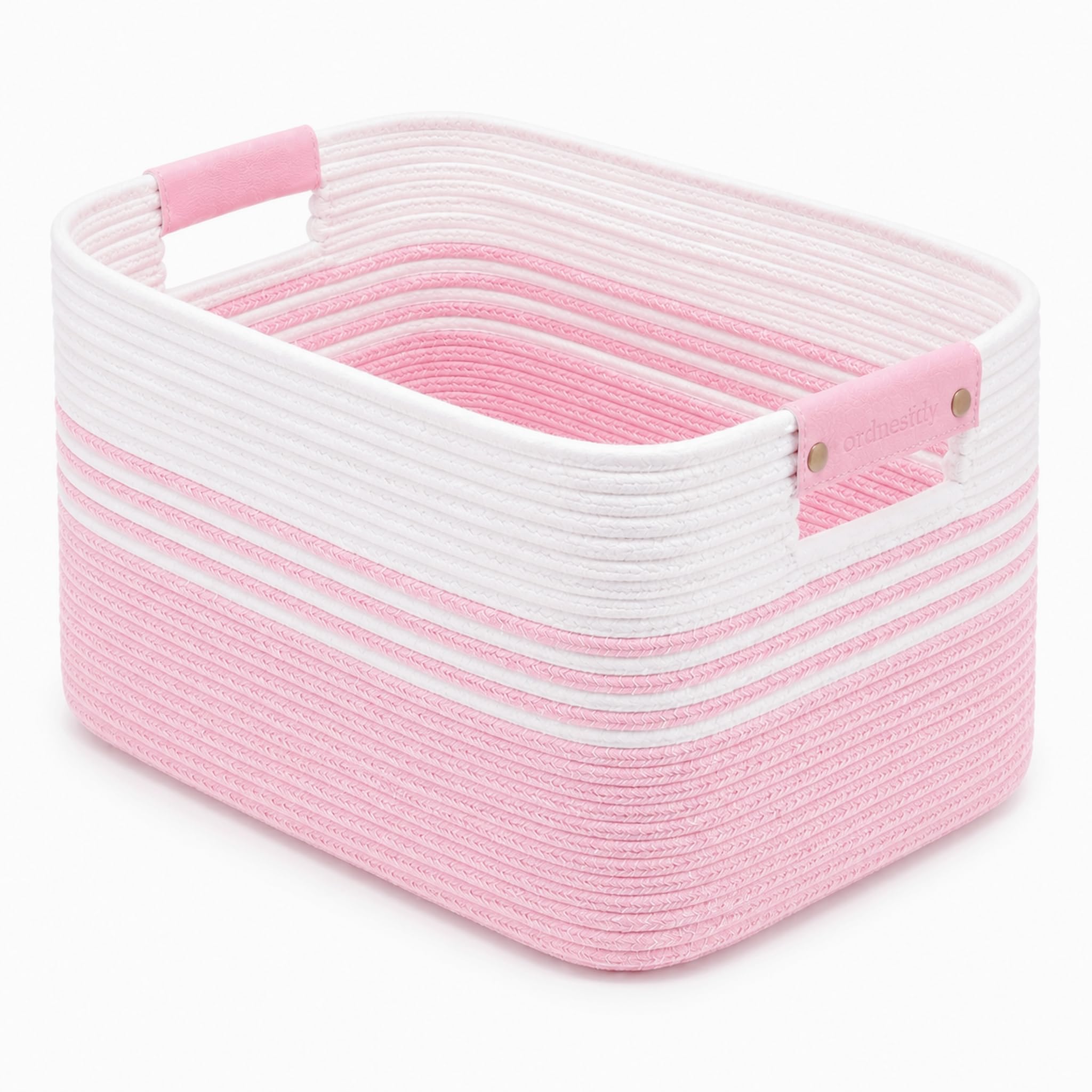 25.4GAL Collapsible Cotton Rope Extra Large Storage Basket For Bedroom Closet, Boho Rectangular Big Short Hamper Woven Storage Baskets for Living Room Throw Pillows Blankets Dirty Clothes,White Pink