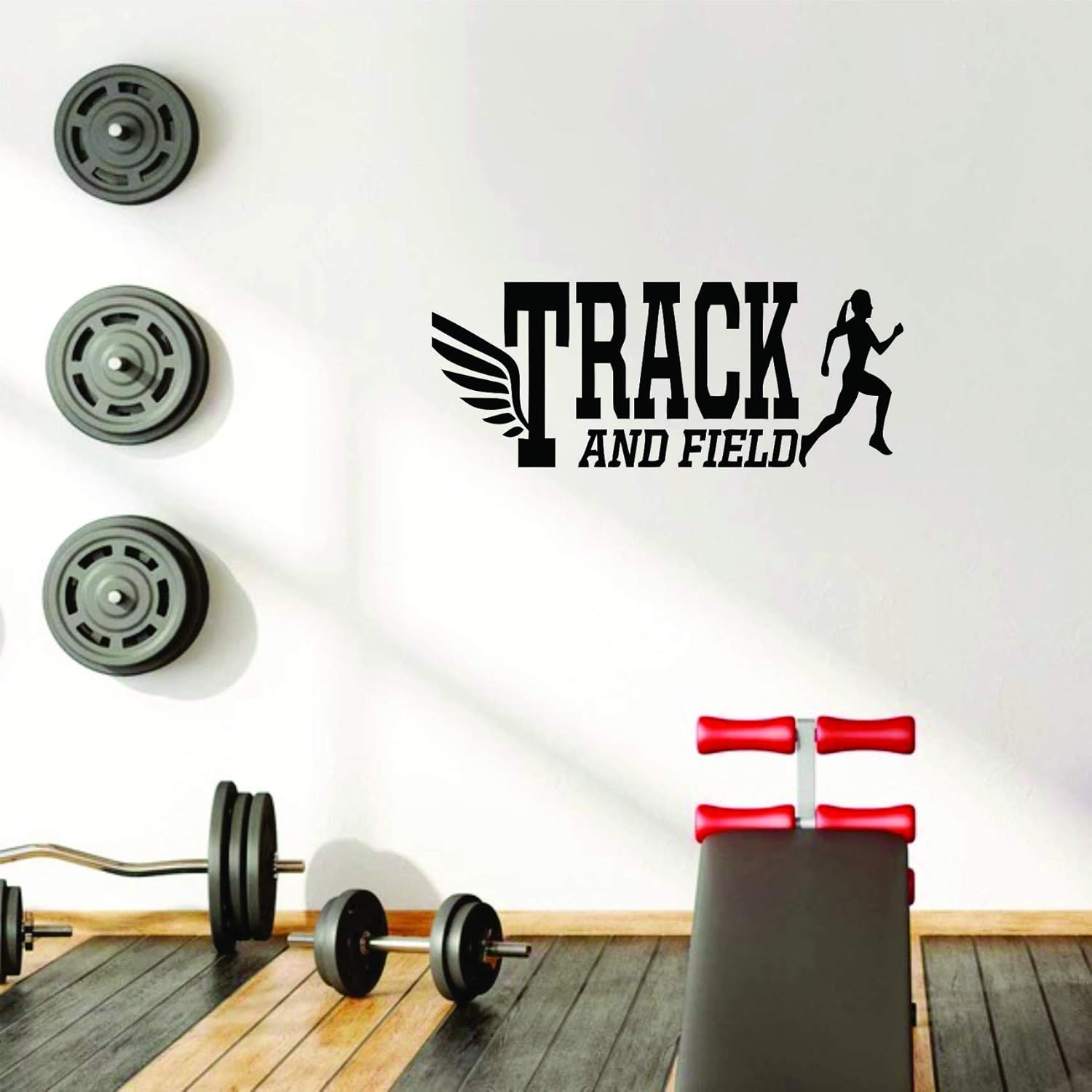 Track and Field Running Wall Decals for Girls Bedroom/Womens Sports Athlete Quotes Girl Room Walls/USA Olympics/Inspirational Quote Vinyl Art Decor Stickers Exercise Run First Size 27x30 inch