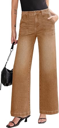 Sidefeel Womens Wide Leg Jeans High Waisted Stretchy Straight Leg Baggy Denim Pants with Pockets