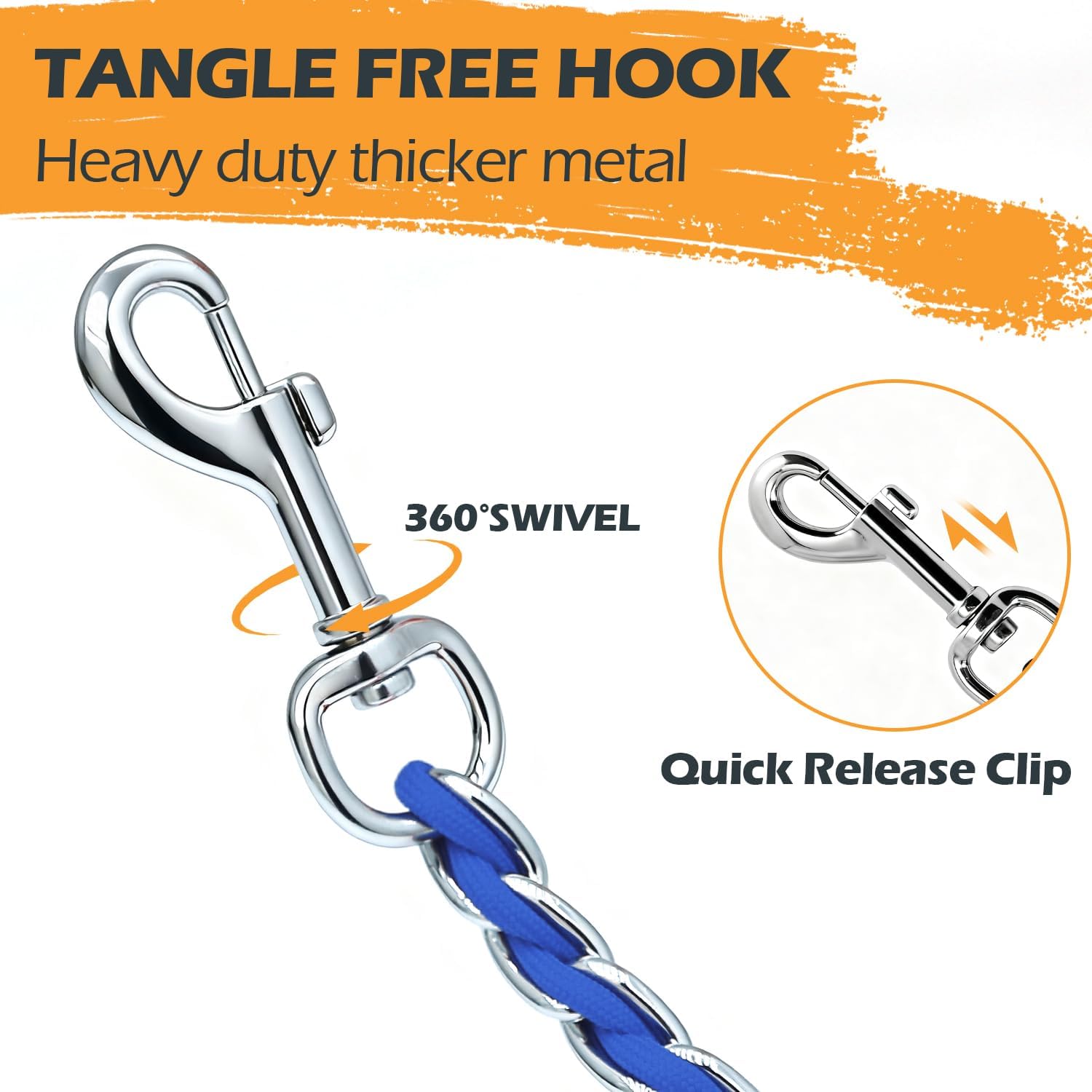 Chain Dog Leash Chew Proof Metal Leash for Medium Large Dogs, Chain Link Dog Anti Chew 5.2FT / 4FT Strong Anti Bite Comfortable Soft Padded Handle (Blue, 5FT(80-150lb))