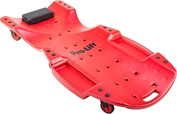 Pro-LifT C-6048 Mechanic Plastic Creeper 48 Inch - Blow Molded Ergonomic HDPE Body with Padded Headrest & Dual Tool Trays - 440 Lbs Capacity Red
