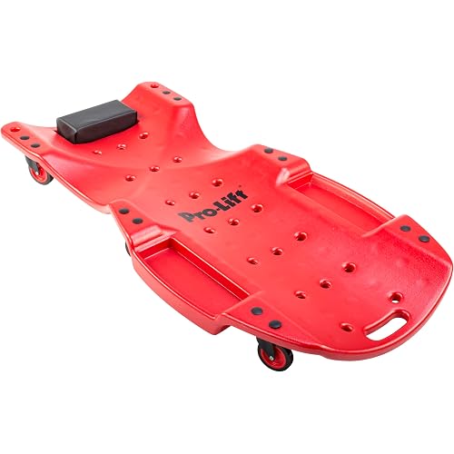 Pro-LifT C-6048 Mechanic Plastic Creeper 48 Inch - Blow Molded Ergonomic HDPE Body with Padded Headrest & Dual Tool Trays - 440 Lbs Capacity Red