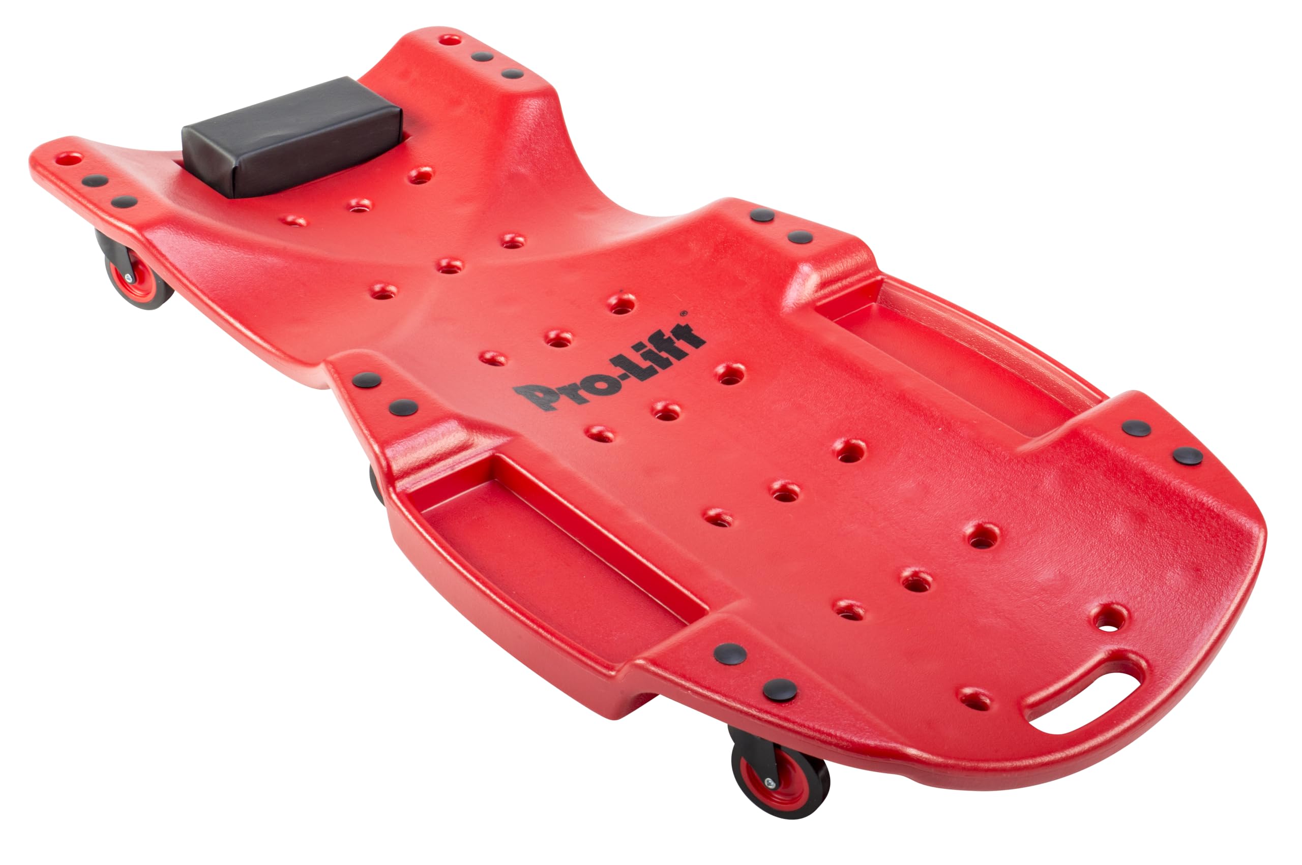 Photo 1 of Pro-LifT C-6048 Mechanic Plastic Creeper 48 Inch - Blow Molded Ergonomic HDPE Body with Padded Headrest & Dual Tool Trays - 440 Lbs Capacity Red
