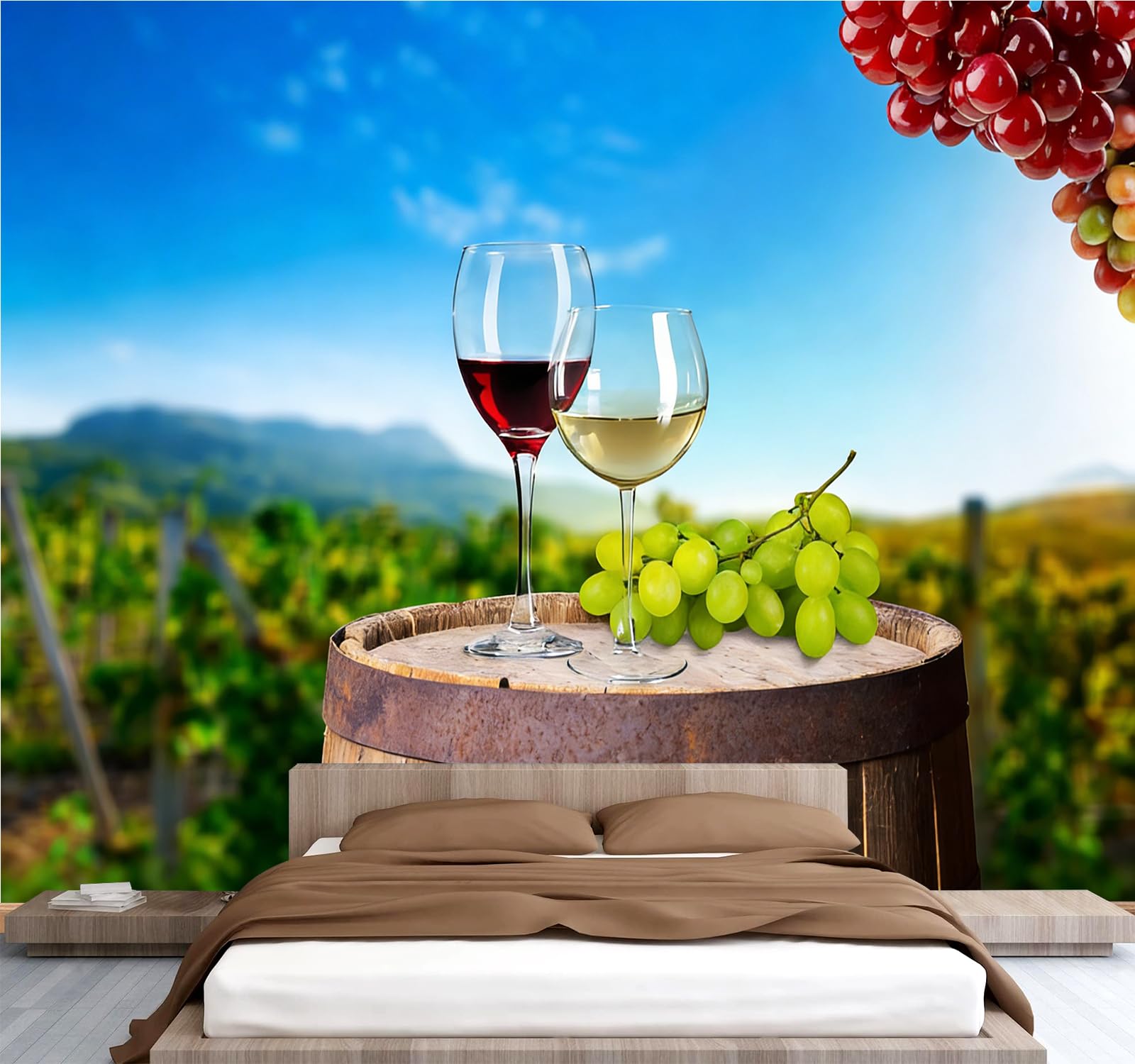 Carta da parati effetto 3D Vino 350 x 256 cm Murale Non Tessuto Stile Pastorale Fotomurale Stampa HD Moderna Poster Per Soggiorno E Camera Da Letto Design 1M3963