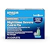 Amazon Basic Care Nighttime Severe Cold and Flu Coated Caplets, Temporarily Relieves Symptoms Like Runny Nose and Sneezing, Vapor Ice, 24 Count