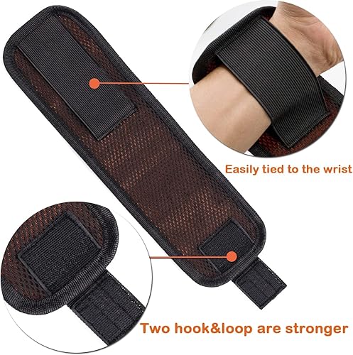 Miniatura 4 de TOPXUAN Pulsera magnética de regalo para hombres, cinturón de herramientas para sujetar tornillos, clavos, brocas, con imanes, 15 imanes para