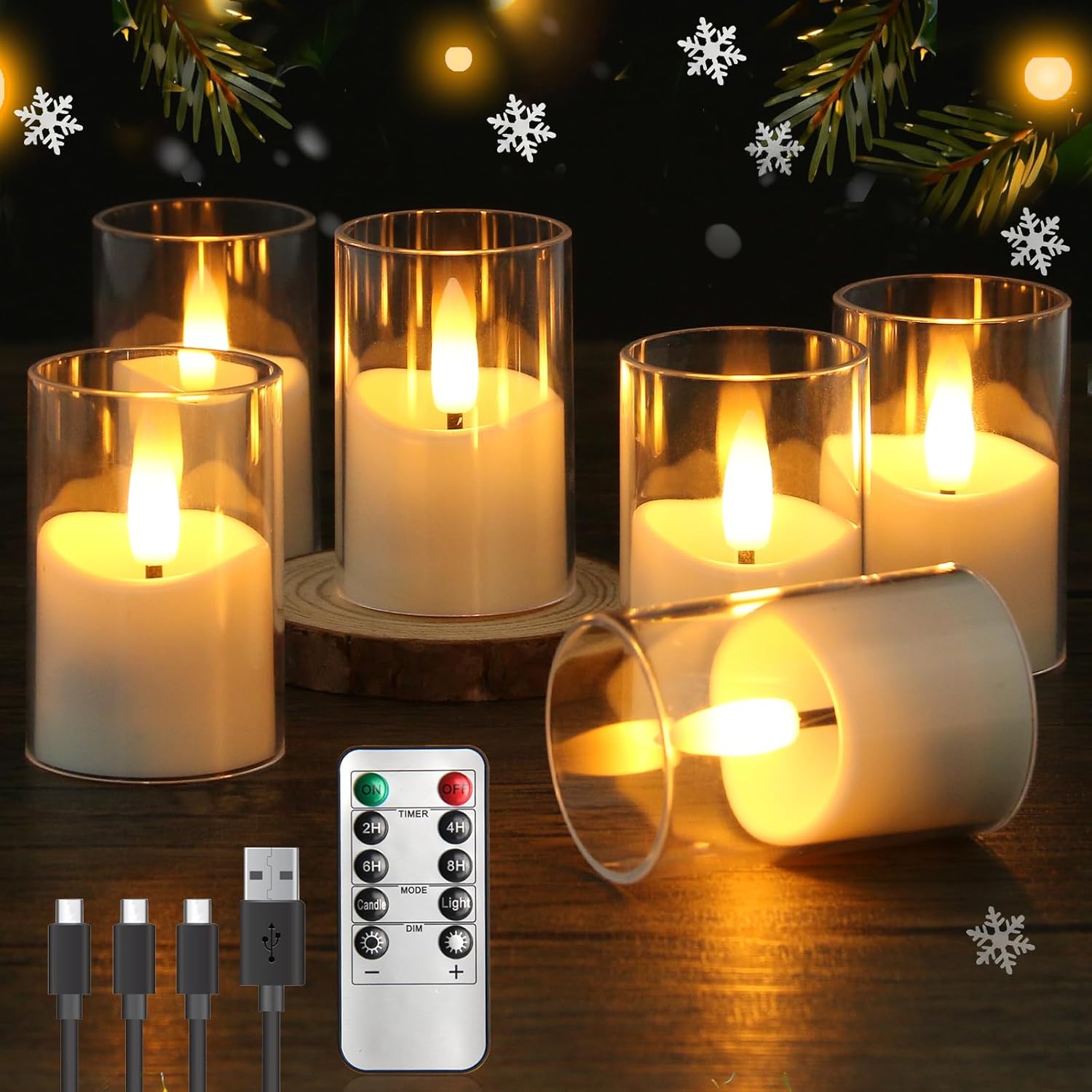 Rechargeable Flameless Tea Light Candles with Timer Remote, 1.7"x2.5" Acrylic Small Votive Electric LED Candles Battery Operated for Home Aniversary Wedding Holiday Decor (Pack of 6, White)