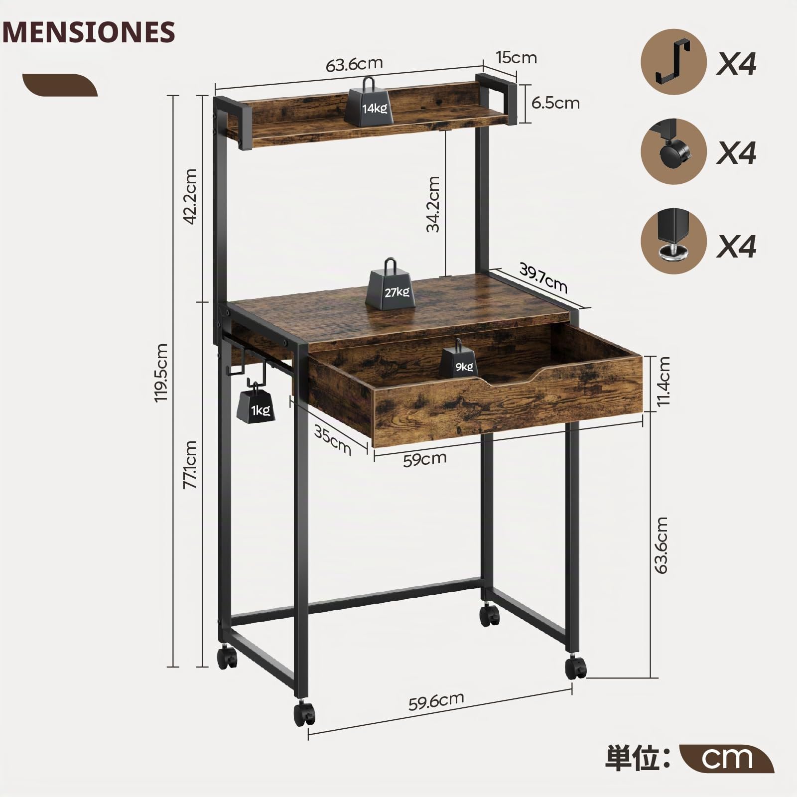 Bestier Pequeña mesa de ordenador de 64 cm con espacio de almacenamiento y cajones, adecuada para estudio, dormitorio, salón y espacios compactos (negro)