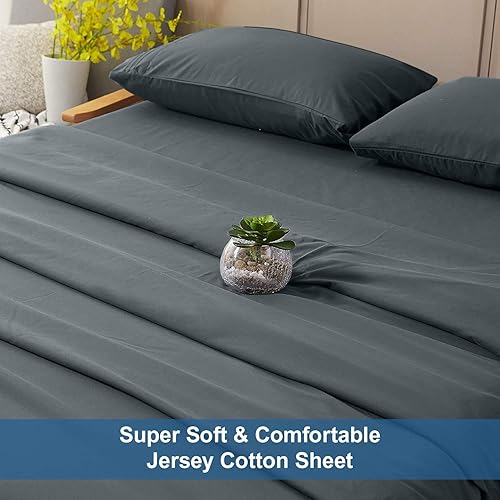 Miniatura 7 de DAN RIVER Juego de sábanas de jersey tamaño individual, sábanas de lujo 100% algodón, sábanas de camiseta, ropa de cama para todas las estaciones,