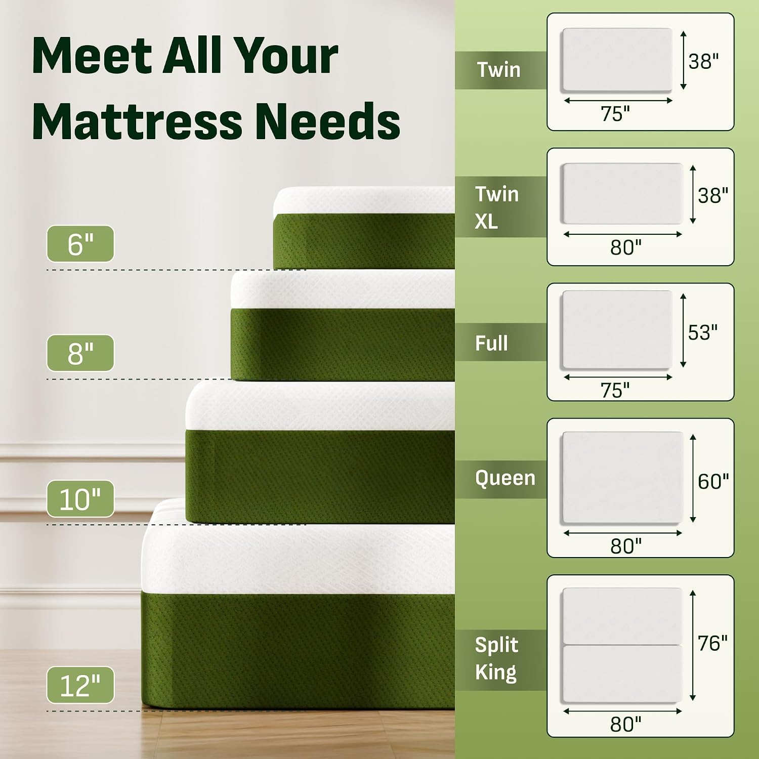 Softa 10 Inch Queen Cooling Gel Memory Foam Mattress, Breathable Bamboo Cover, Fiberglass Free, Green Tea Support Foam, Medium Firm Feel for Pressure Relief, CertiPUR-US Certified, Mattress in a Box