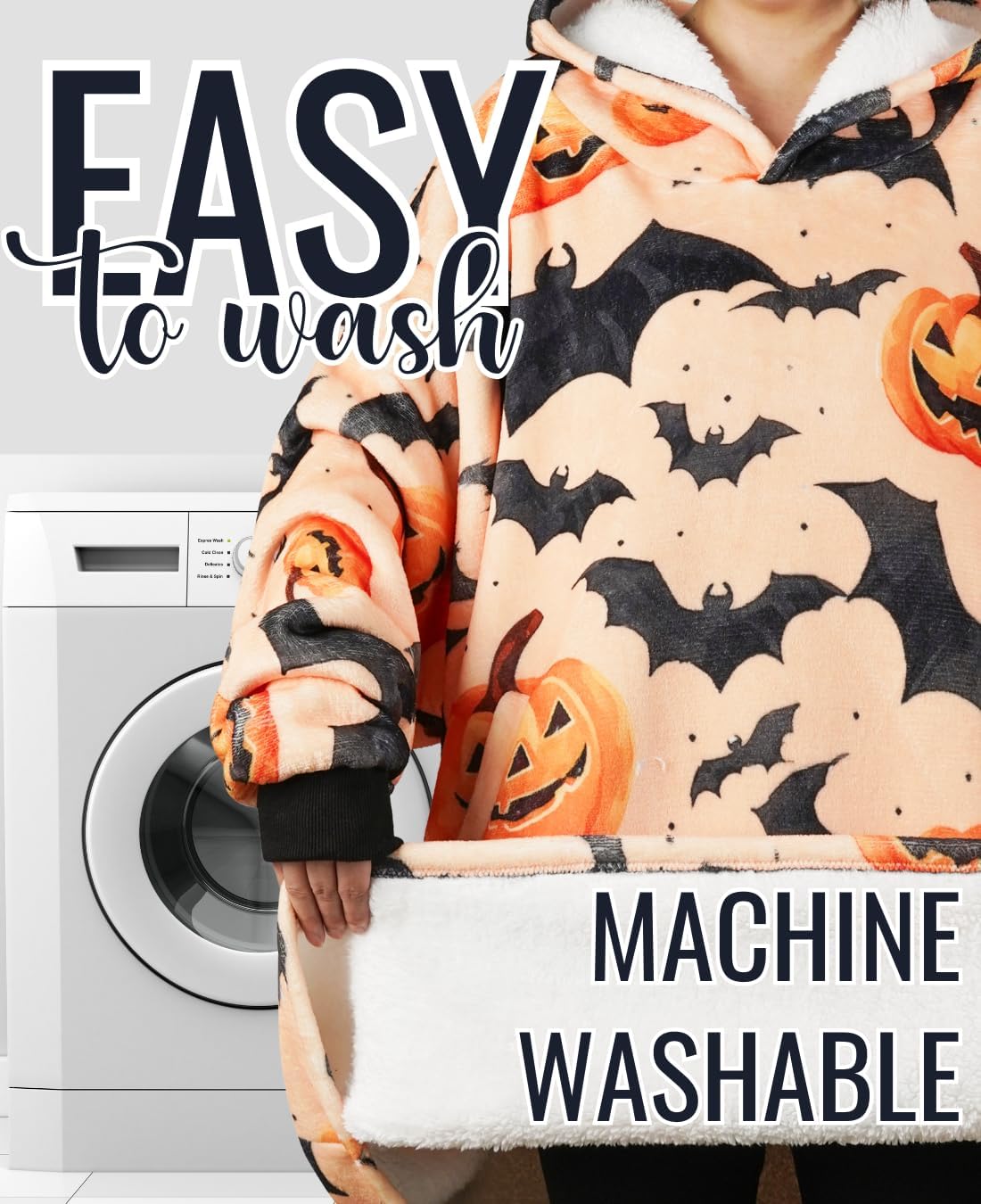 Halloween Gifts for Women Adults, Halloween Queen, Wearable Flannel Blanket Hoodie, Super Soft Warm Cozy with Two Large Pocket, One Size Fits Most - Pumpkin - Image 4