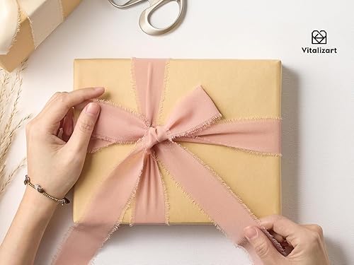 Miniatura 6 de Vitalizart - 3 rollos de cinta de gasa hecha a mano con flecos, tacto como la seda, de chifón, de 1.5 pulgadas de ancho x 7 yardas de largo, para