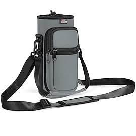 Nuovoware Water Bottle Carrier Bag, 25oz/32oz Bottle Pouch Holder, Adjustable Shoulder Hand Strap 2 Pocket Sling Neoprene Sleeve Sports Accessories for Hiking Travelling Camping, Gray