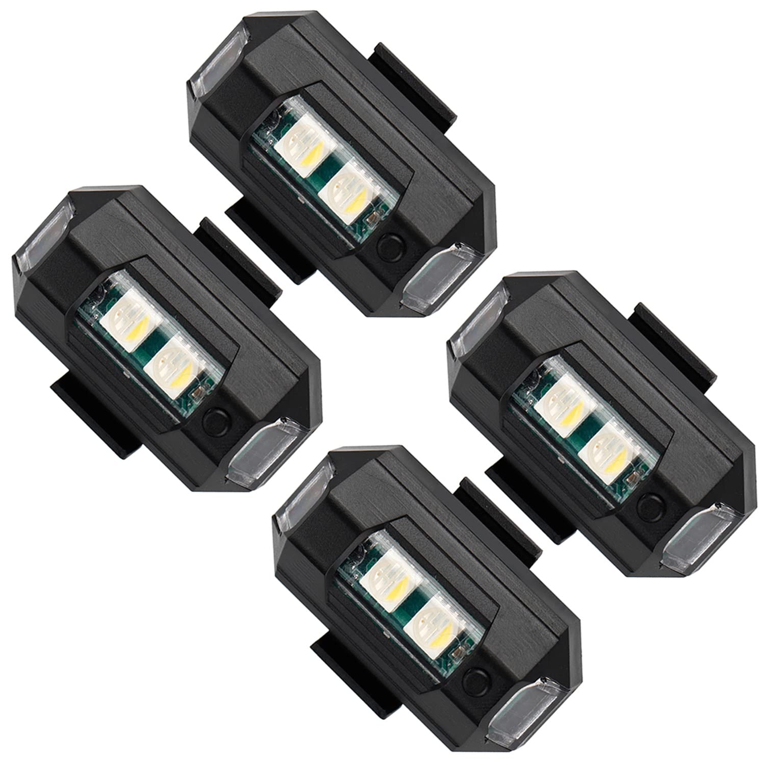 MOOZMOB Airplane Strobe Light for Bikes Cars Helmets Bicycles and Drones Light (Black, Pack of 4)