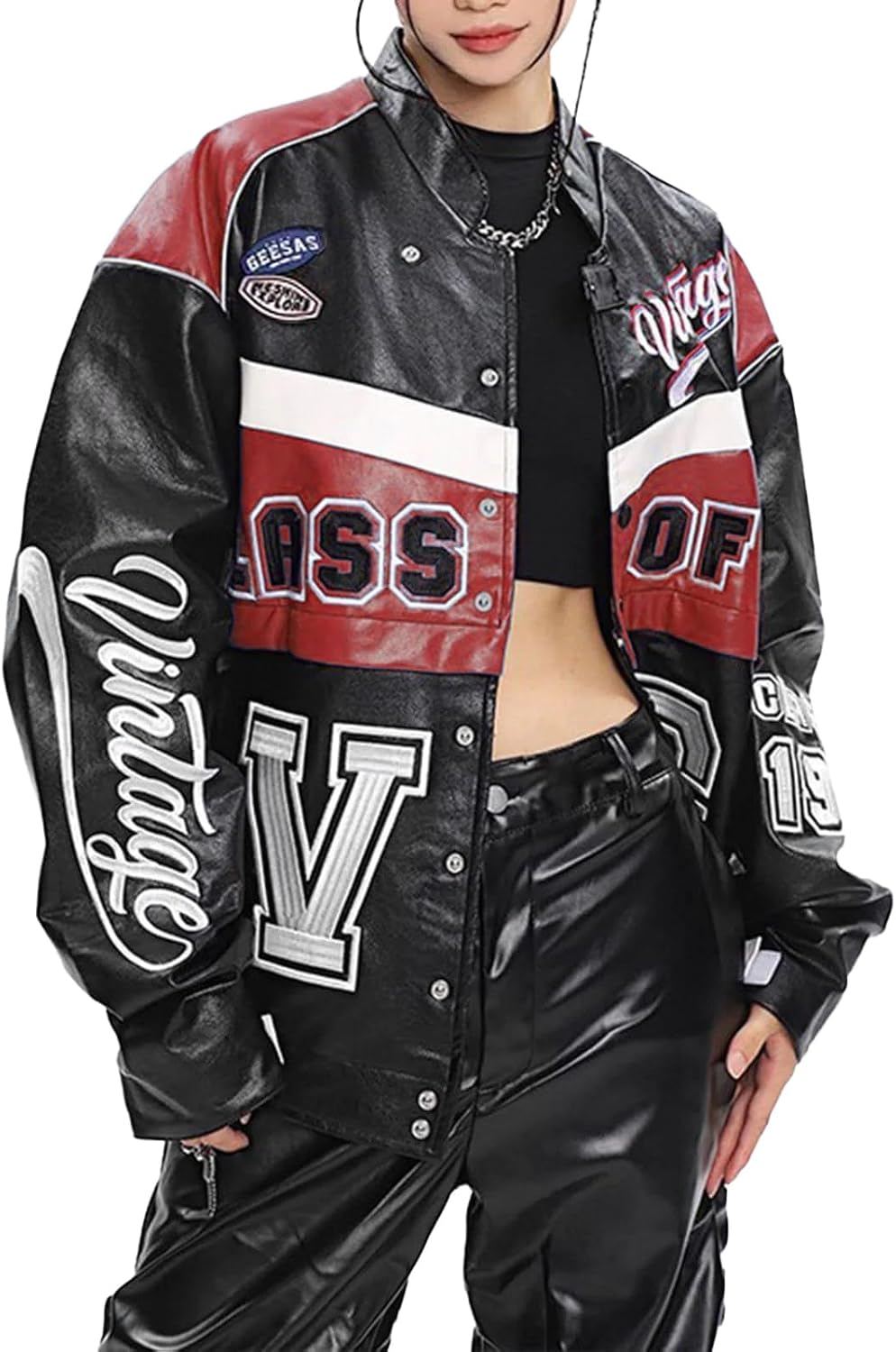 Vamtac Leather Racing Varsity Jackets Oversized Vintage Letterman Racing Bomber Coat Trendy Streetwear