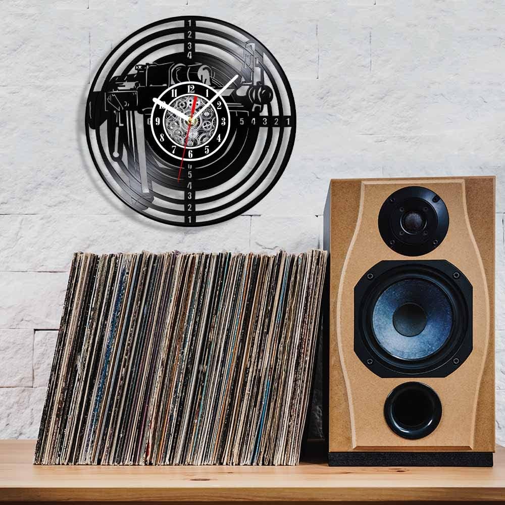 The Geeky Days Shooting Gun Silent Vinyl Record Wall Clock Battery Operated Quartz Shooting Target 12" LP Hanging Watch Air Rifle Circle Modern Decor