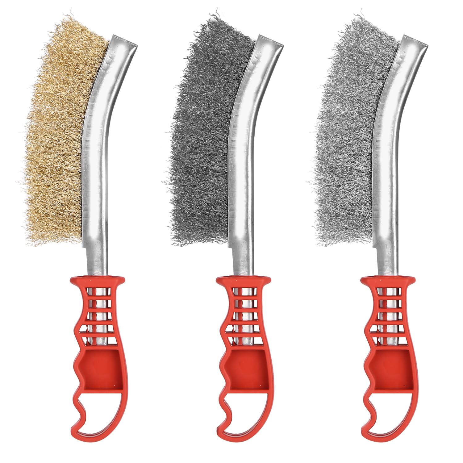 3 Piezas Cepillo de Alambre Set, Cepillo Alambre Incluye Cepillos de Acero Inoxidable, Latón, Nylon y Acero al Carbono, Cepillo Metalico Para Limpieza Madera, Escoria de Soldadura, Grasa,Óxido y Polvo