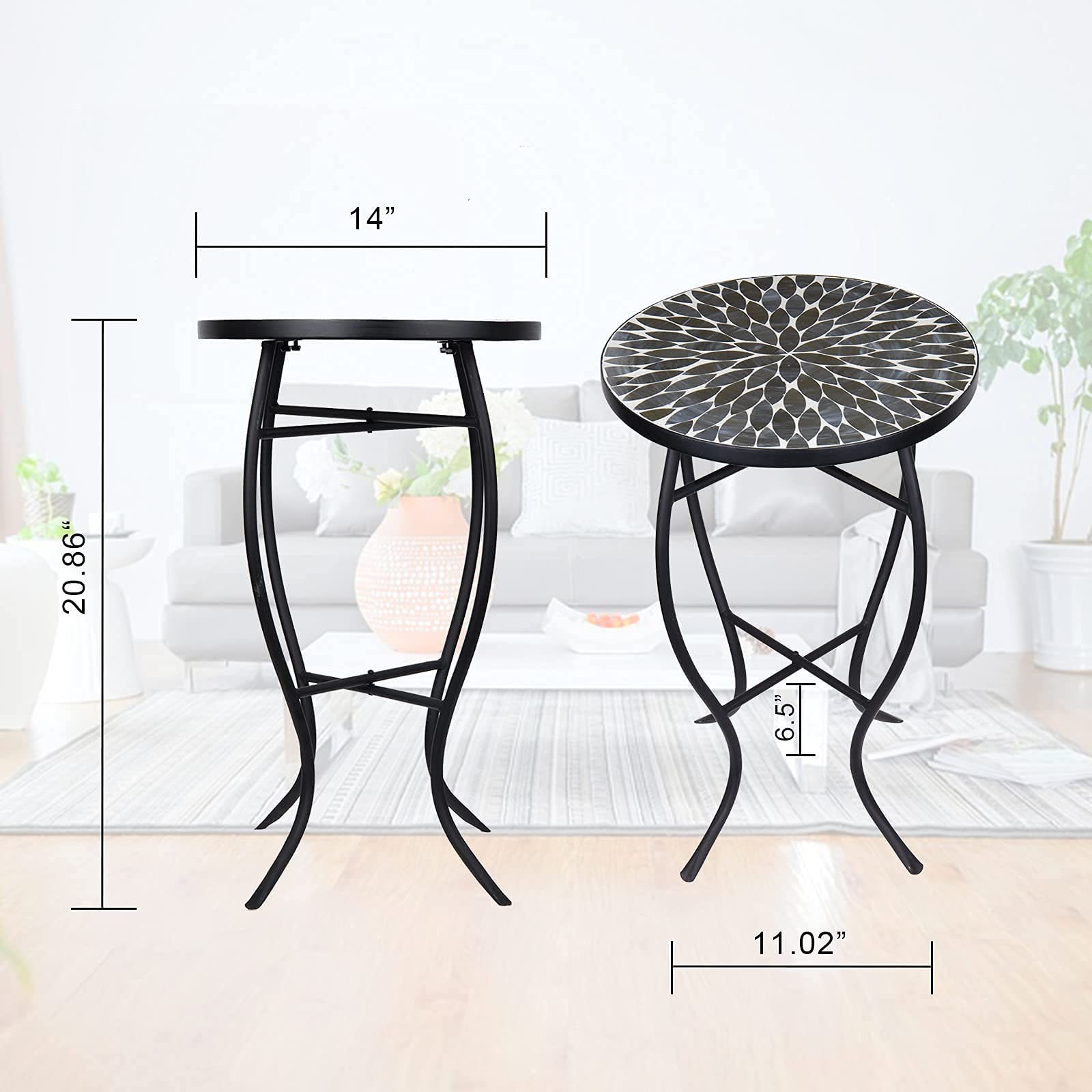 Mosaik-Beistelltisch Für Terrasse & Garten – 35 Cm Durchmesser, Wetterfest, Metallrahmen, Klappbar (blau)